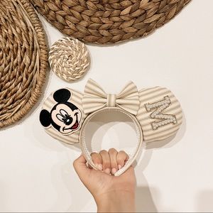 Neutral Beige & White Striped Mickey Patches Mickey Mouse Ears